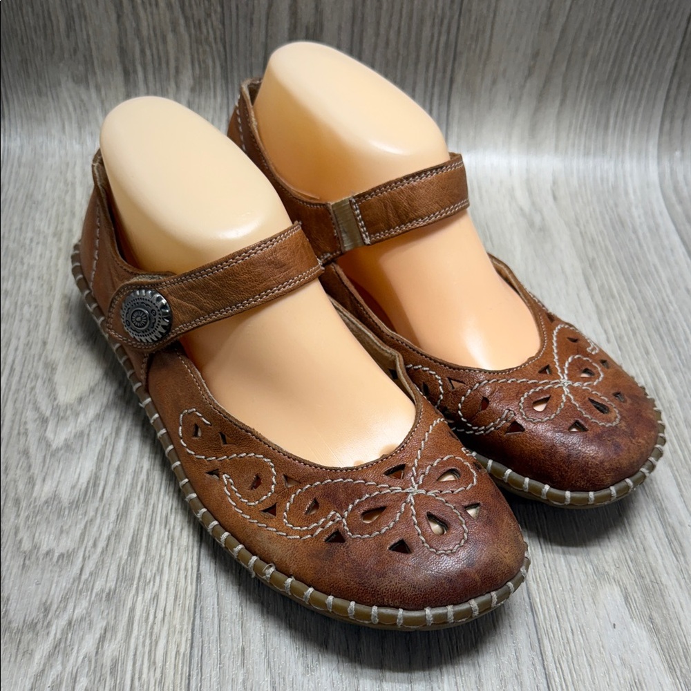 Rieker Tan Leather Flats with Cut-Out Design
